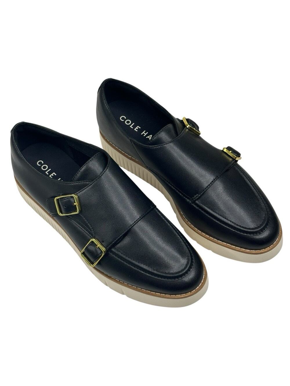 COLE HAAN Grand City Platform Monk Black Leather Sneaker Womens 7.5B New $130